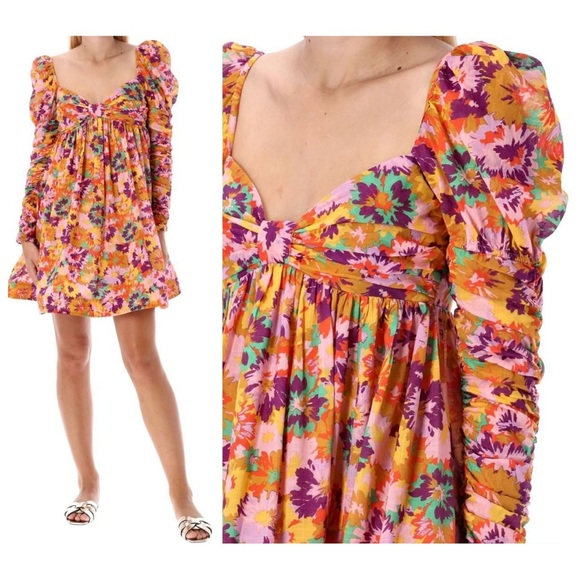 Zimmermann Violet Twist Front Mini Dress in Mustard Multi Floral Size 0P | US 2P - Picture 1 of 16